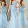 Prom Dresses HELLYMOON | Mermaid Spaghetti Straps Tulle Long Prom Dress With Appliques Light Blue