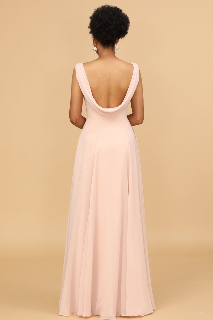 Partywear HELLYMOON | A Line V Neck Chiffon Long Bridesmaid Dress