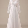 Wedding Dresses HELLYMOON | Chiffon Sweep Train Boho Wedding Dress With Lace Ivory