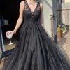 Special Occasion HELLYMOON | Black V Neck Long Prom Dress Grey