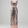 Prom Dresses HELLYMOON | Sparkly Two-Piece Sheath Prom Dress With Fringes Champagne