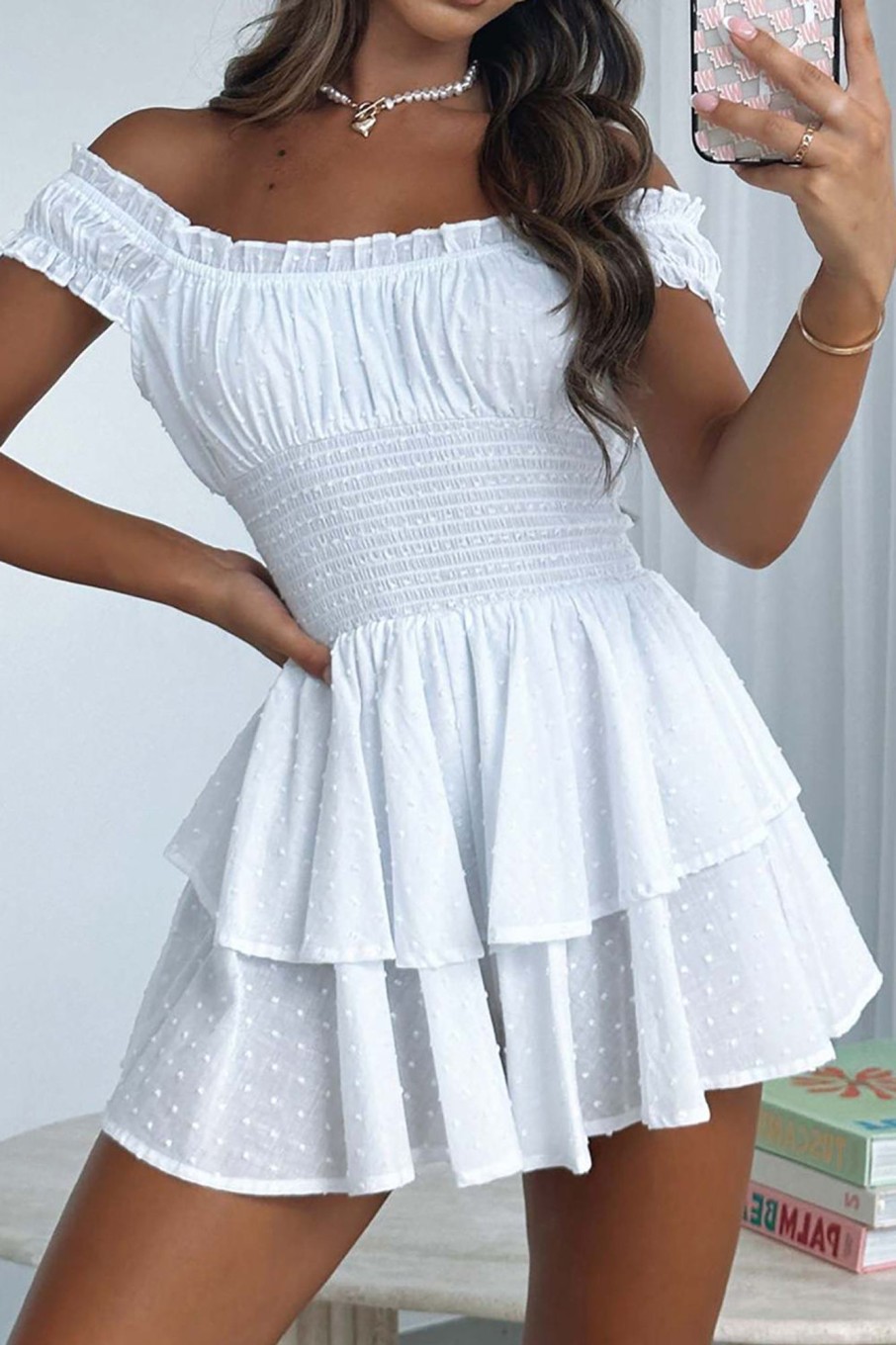 Special Occasion HELLYMOON | Off The Shoulder A Line Graduation Dress White