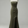 Prom Dresses HELLYMOON | Green Strapless Satin Prom Dress With Slit Olive