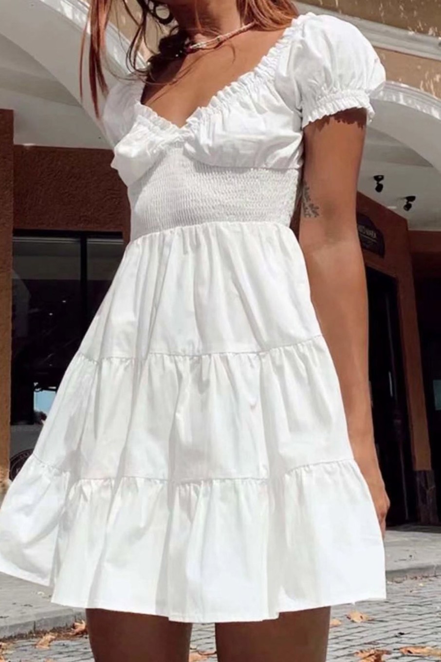 Special Occasion HELLYMOON | V-Neck Short Sleeves Mini Graduation Dress White