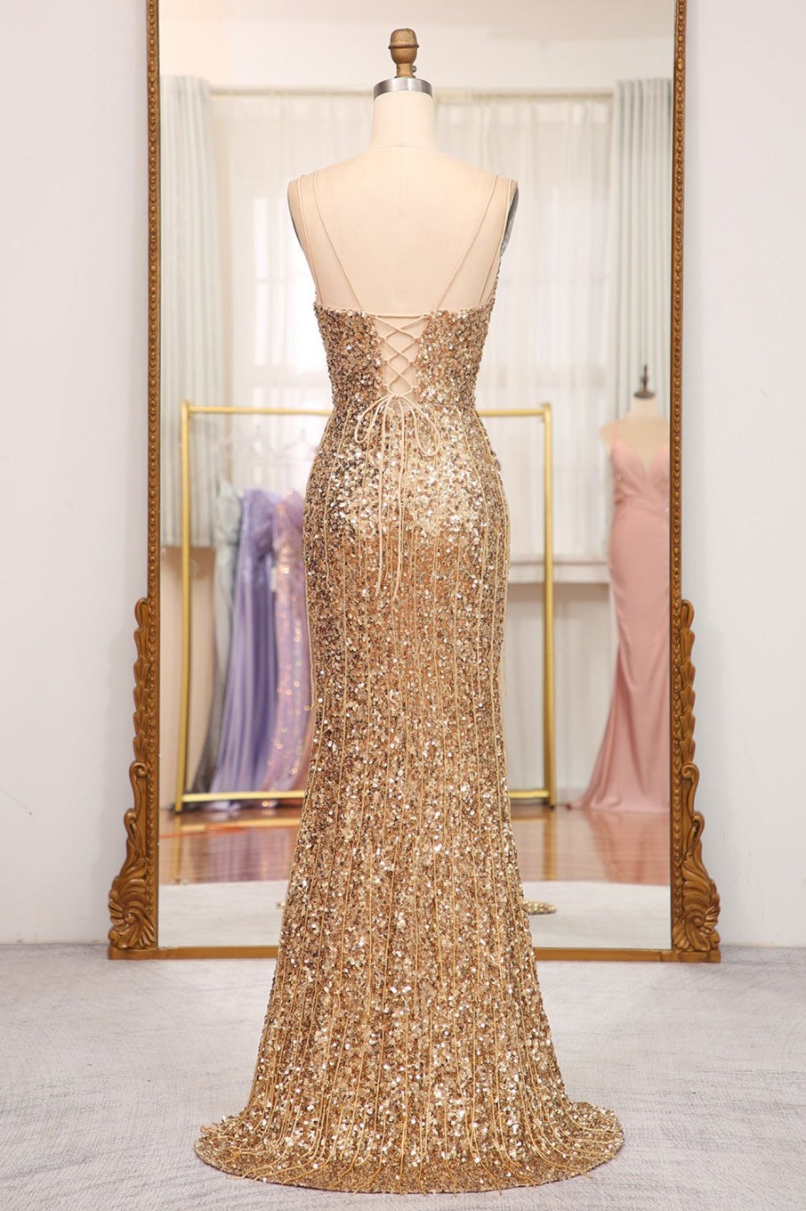 Prom Dresses HELLYMOON | Sparkly Mermaid Long Prom Dress With Slit Golden