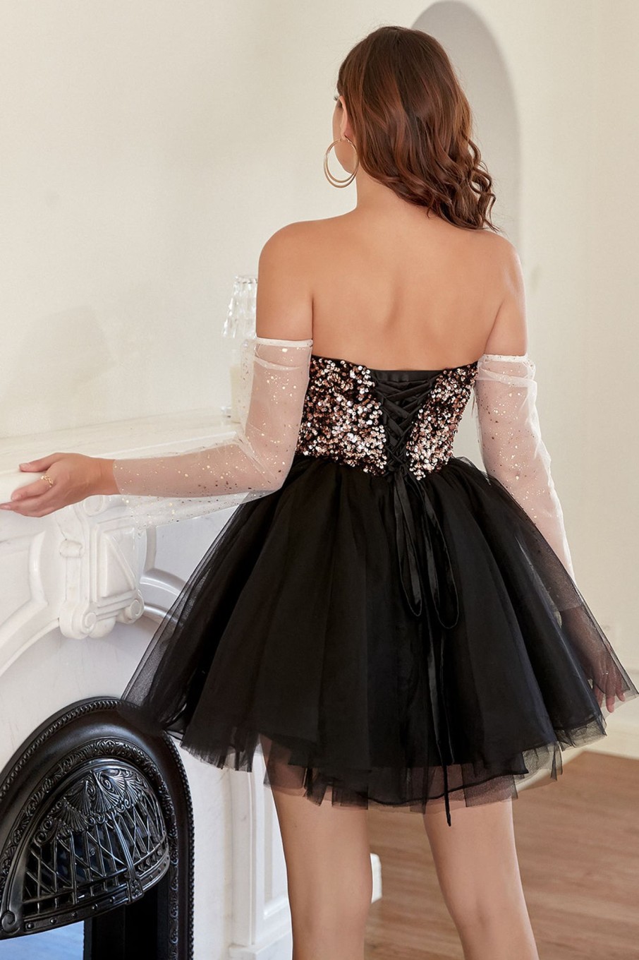 Special Occasion HELLYMOON | A Line Off The Shoulder Short Homecoming Dress With Beading Black