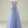 Prom Dresses HELLYMOON | A Line Strapless Princess Prom Dress With Appliques Lavender