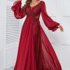 Special Occasion HELLYMOON | Beaded Long Prom Dress With Lace Burgundy