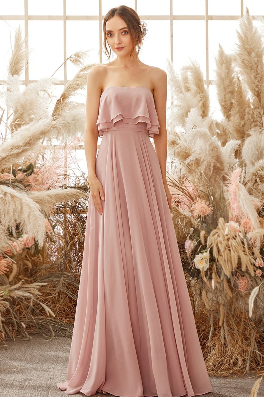 Partywear HELLYMOON | Elegant Strapless Chiffon Bridesmaid Dress