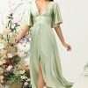 Partywear HELLYMOON | A Line Deep V Neck Wedding Guest Dress With Half Sleeves