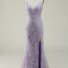 Special Occasion HELLYMOON | Spaghetti Straps Mermaid Prom Dress With Slit Lavender