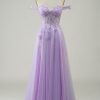 Prom Dresses HELLYMOON | Corset A-Line Long Tulle Prom Dress With Lace Purple