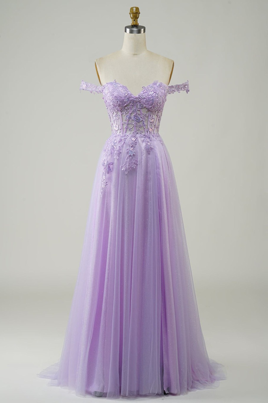 Prom Dresses HELLYMOON | Corset A-Line Long Tulle Prom Dress With Lace Purple