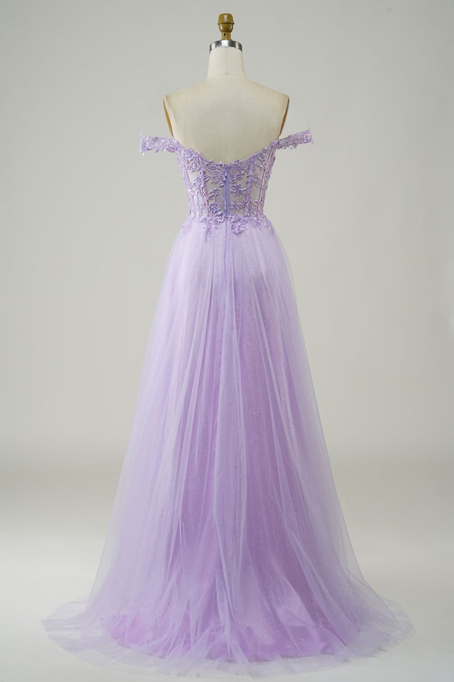 Prom Dresses HELLYMOON | Corset A-Line Long Tulle Prom Dress With Lace Purple