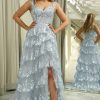 Prom Dresses HELLYMOON | A-Line Off The Shoulder Corset Prom Dress With Split Silver