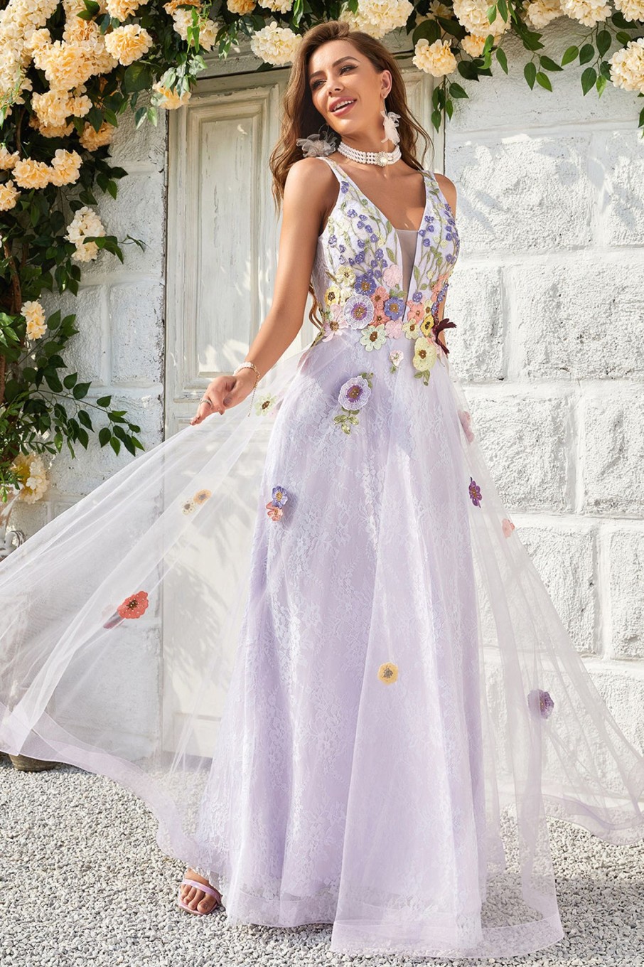 Prom Dresses HELLYMOON | A Line Princess Prom Dress With Appliques Lavender