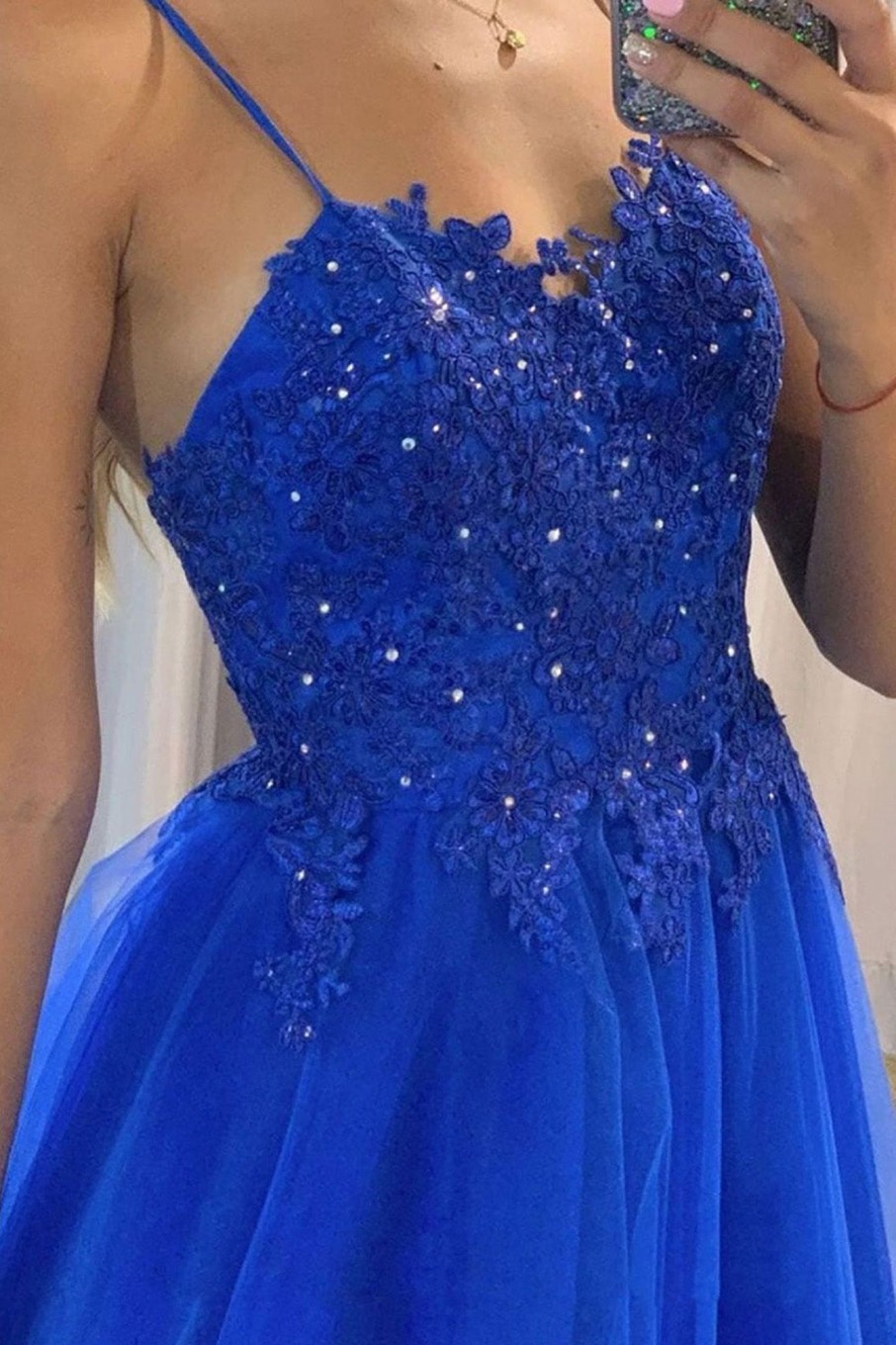 Special Occasion HELLYMOON | A Line Princess Beading Prom Dress With Appliques Royal Blue