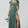 Partywear HELLYMOON | A-Line Green Long Bridesmaid Dress With Ruffles