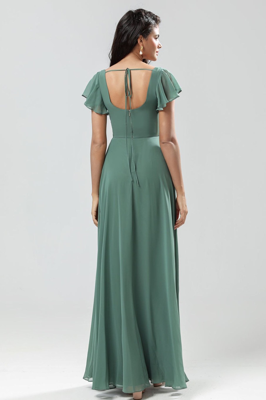 Partywear HELLYMOON | A-Line Green Long Bridesmaid Dress With Ruffles