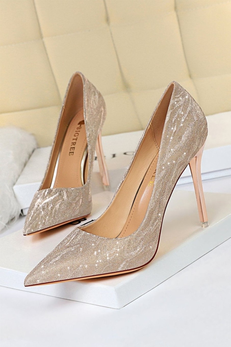 Accessories HELLYMOON | Shallow Toe Sequined Stiletto High Heels Champagne