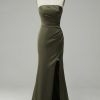 Special Occasion HELLYMOON | Green Strapless Satin Prom Dress With Slit Olive