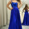 Prom Dresses HELLYMOON | A-Line Spaghetti Straps Pleated Prom Dress With Slit Royal Blue