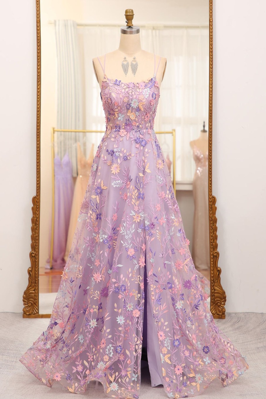 Prom Dresses HELLYMOON | A-Line Spaghetti Straps Prom Dress With Appliques Mauve