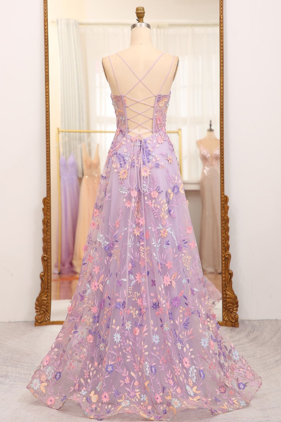 Prom Dresses HELLYMOON | A-Line Spaghetti Straps Prom Dress With Appliques Mauve