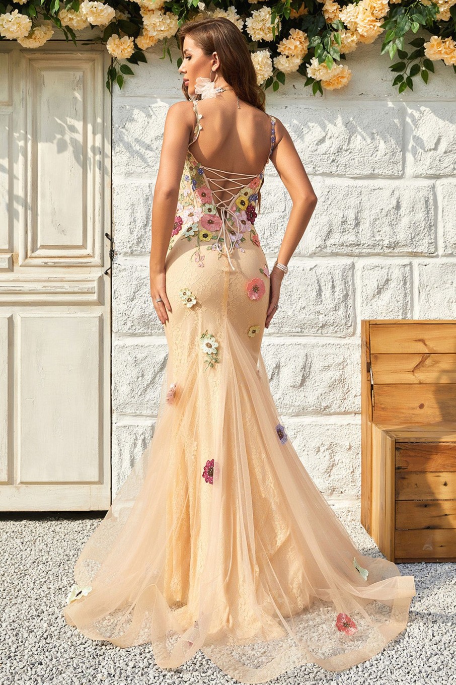 Special Occasion HELLYMOON | Lace Mermaid Prom Dress With Appliques Champagne