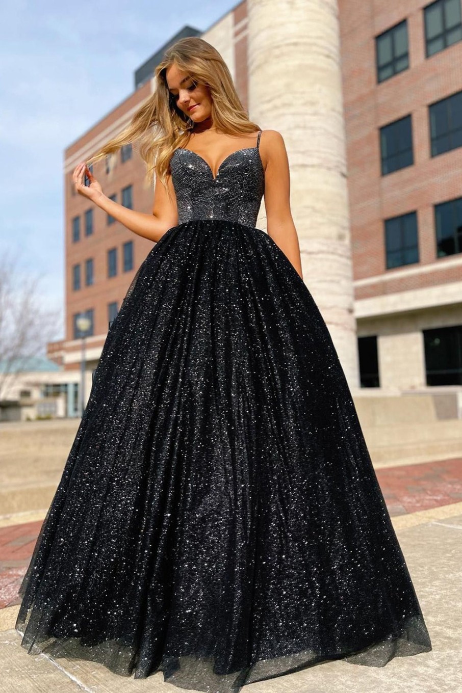 Prom Dresses HELLYMOON | Glitter A Line Princess Prom Dress With Beading Black