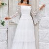 Wedding Dresses HELLYMOON | Sweep Train Flare Sleeves Wedding Dress Ivory