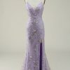 Prom Dresses HELLYMOON | Spaghetti Straps Mermaid Prom Dress With Slit Lavender