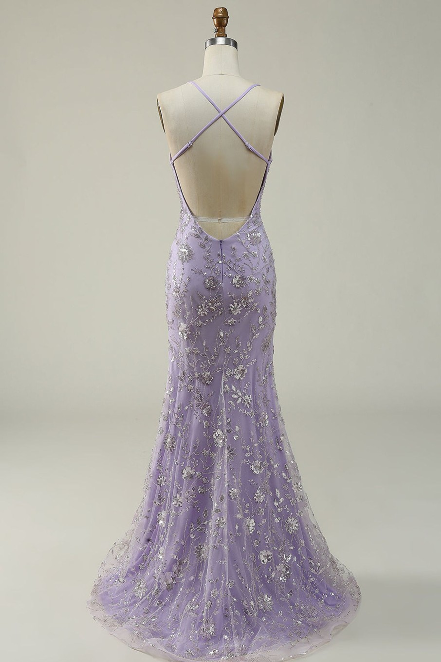 Prom Dresses HELLYMOON | Spaghetti Straps Mermaid Prom Dress With Slit Lavender