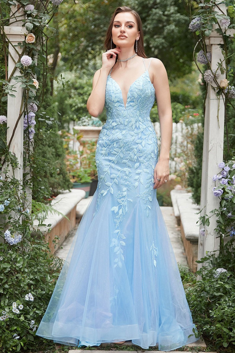 Special Occasion HELLYMOON | Mermaid Tulle Prom Dress With Criss Cross Back Blue