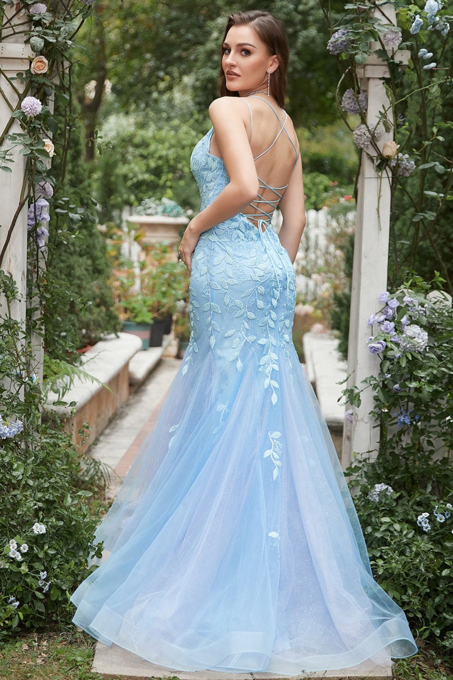 Special Occasion HELLYMOON | Mermaid Tulle Prom Dress With Criss Cross Back Blue