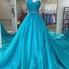 Special Occasion HELLYMOON | One Shoulder A Line Princess Prom Dress With Beading Waist Sky Blue