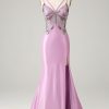 Prom Dresses HELLYMOON | Mermaid Backless Spaghetti Straps Butterflies Prom Dress Purple