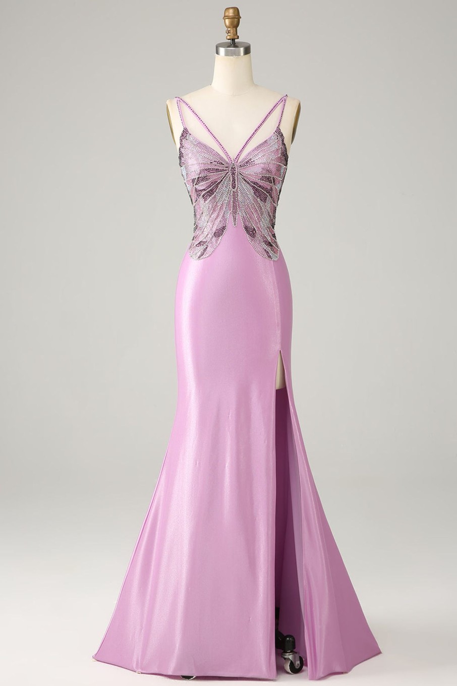 Prom Dresses HELLYMOON | Mermaid Backless Spaghetti Straps Butterflies Prom Dress Purple