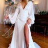 Wedding Dresses HELLYMOON | Satin Simple A-Line Long Wedding Dress White