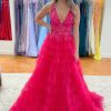 Special Occasion HELLYMOON | A Line Tulle Prom Dress With Appliques Hot Pink