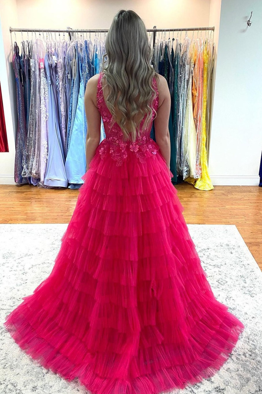 Special Occasion HELLYMOON | A Line Tulle Prom Dress With Appliques Hot Pink