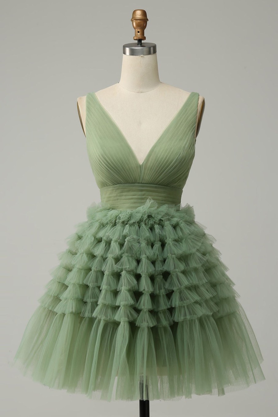 Prom Dresses HELLYMOON | Tulle V-Neck Short Prom Dress With Open Back Green