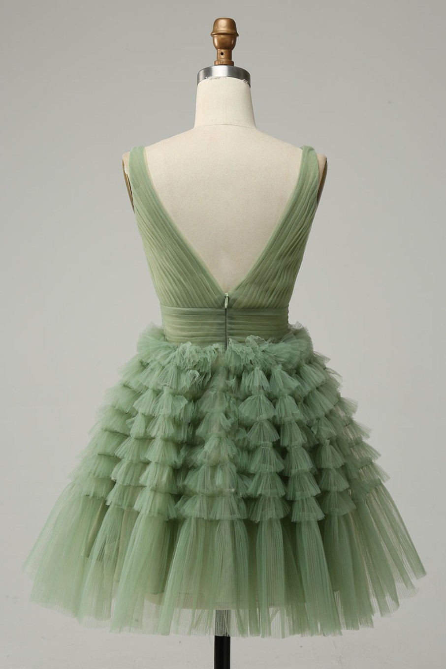 Prom Dresses HELLYMOON | Tulle V-Neck Short Prom Dress With Open Back Green