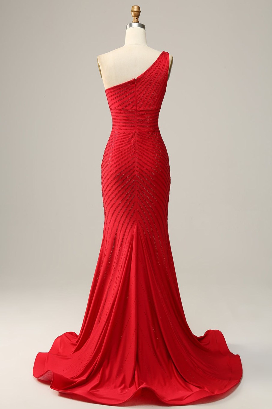 Prom Dresses HELLYMOON | Mermaid One Shoulder Long Prom Dress With Beading Red