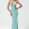 Partywear HELLYMOON | Mermaid Halter Green Long Bridesmaid Dress With V-Neck Grass Green