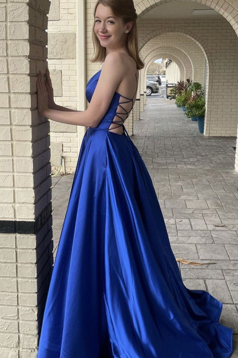 Special Occasion HELLYMOON | A Line Satin Prom Dress With Pockets Royal Blue