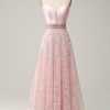 Special Occasion HELLYMOON | A Line Spaghetti Straps Princess Prom Dress With Beading Pink