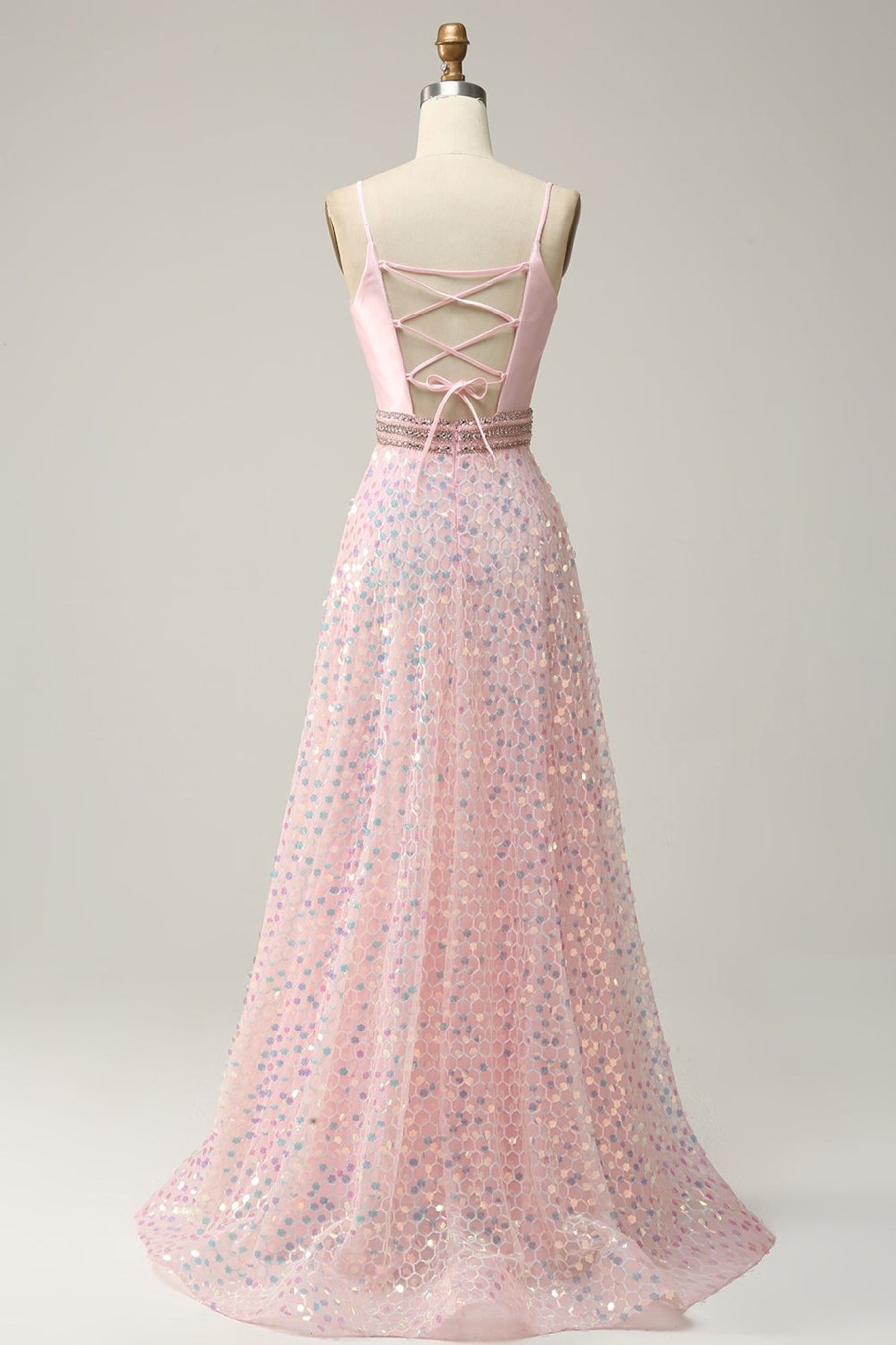 Special Occasion HELLYMOON | A Line Spaghetti Straps Princess Prom Dress With Beading Pink