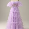 Special Occasion HELLYMOON | Tulle Off The Shoulder A Line Prom Dress Lavender