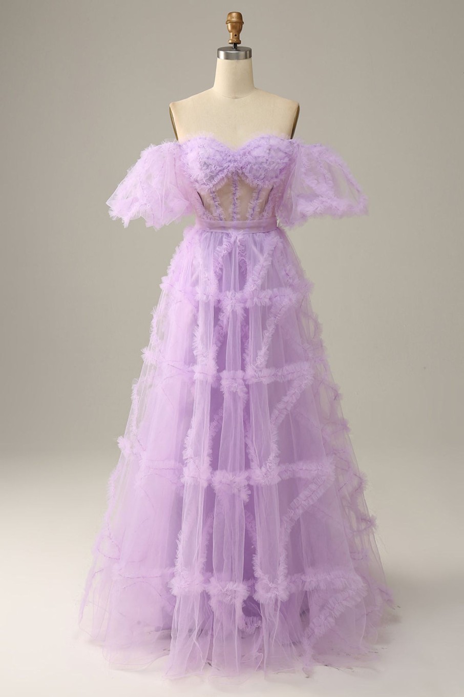 Special Occasion HELLYMOON | Tulle Off The Shoulder A Line Prom Dress Lavender